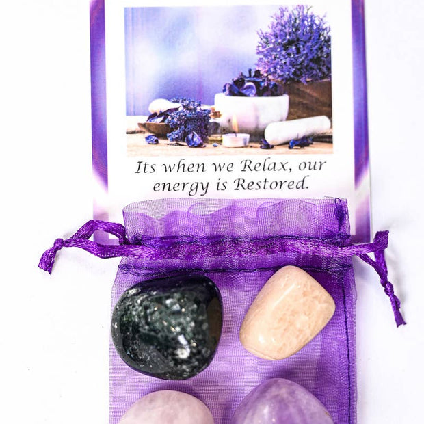 Relaxation Crystal Tumble Healing Bag (Amethyst, Rose Quartz, Moss Agate + Moonstone)