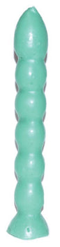 Tall 9 1/2" green candle with seven distinct knobs, displayed on a white background. Perfect for abundance, prosperity, and layered ritual work.