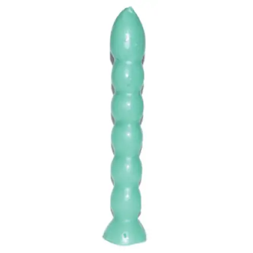 Tall 9 1/2" green candle with seven distinct knobs, displayed on a white background. Perfect for abundance, prosperity, and layered ritual work.