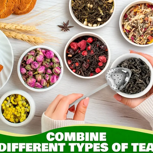 Heart-Shaped Tea Infuser Strainers Set - Long Handle Tea Spoons with Fine Filters