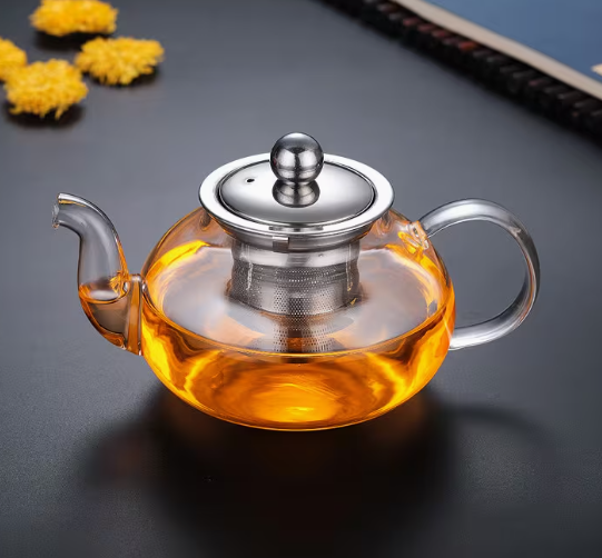 Glass Teapot With Infuser and Lid (13.5oz) – Stainless Steel Strainer