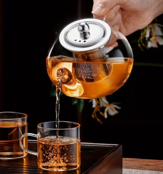 Glass Teapot With Infuser and Lid (13.5oz) – Stainless Steel Strainer