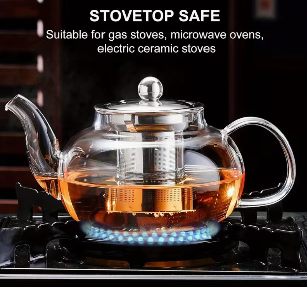 Glass Teapot With Infuser and Lid (13.5oz) – Stainless Steel Strainer