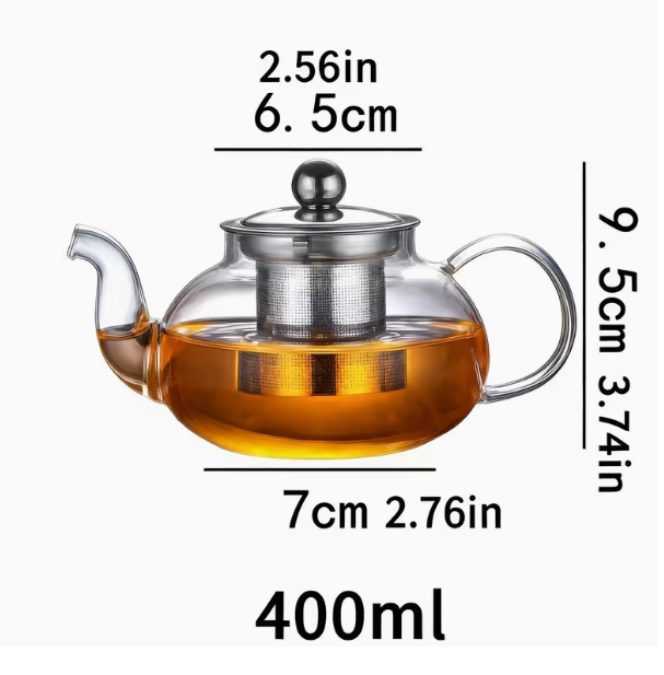 Glass Teapot With Infuser and Lid (13.5oz) – Stainless Steel Strainer