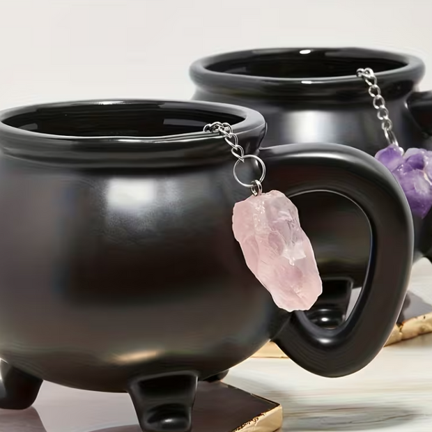 Crystal-Ended Tea Steeper (Silvery Tea Strainer) — Intuitively Chosen Natural Crystal