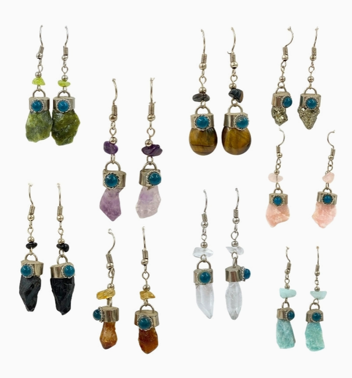 Raw Stone Dangle Earrings (Assorted Stones) – Stainless Steel