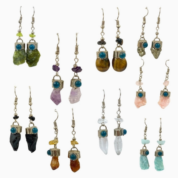 Raw Stone Dangle Earrings (Assorted Stones) – Stainless Steel