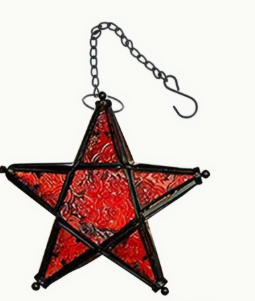 Moroccan Retro Style Windproof Glass Tea Light Holder (Pentagram / Pentacle) — Assorted Colors (7.32” x 7.75”)