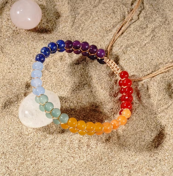 Seven Chakra Yoga Cat’s Eye Stone Bracelet / Anklet (Adjustable Slide Closure)