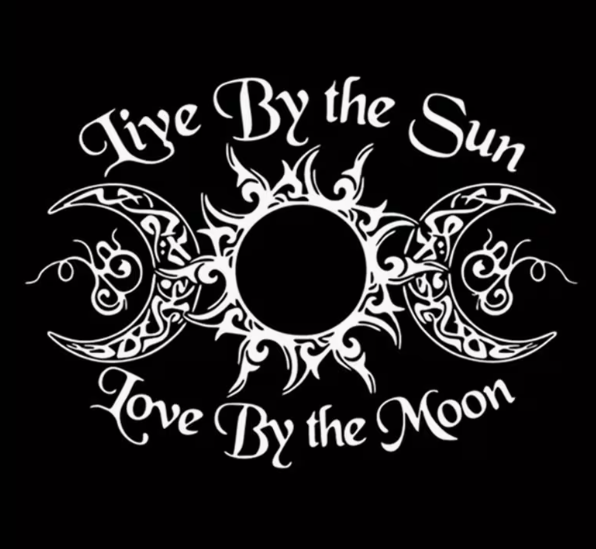 Live by the Sun – Love by the Moon Vinyl Sticker (Sun &amp; Moon Witch Runes Goddess) — 3.36” x 4.72”