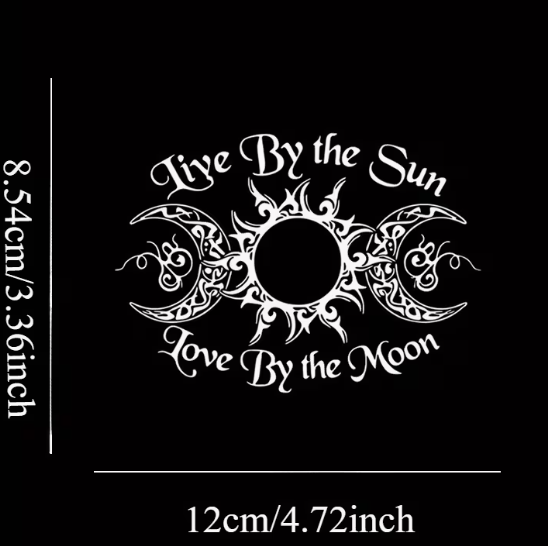 Live by the Sun – Love by the Moon Vinyl Sticker (Sun &amp; Moon Witch Runes Goddess) — 3.36” x 4.72”