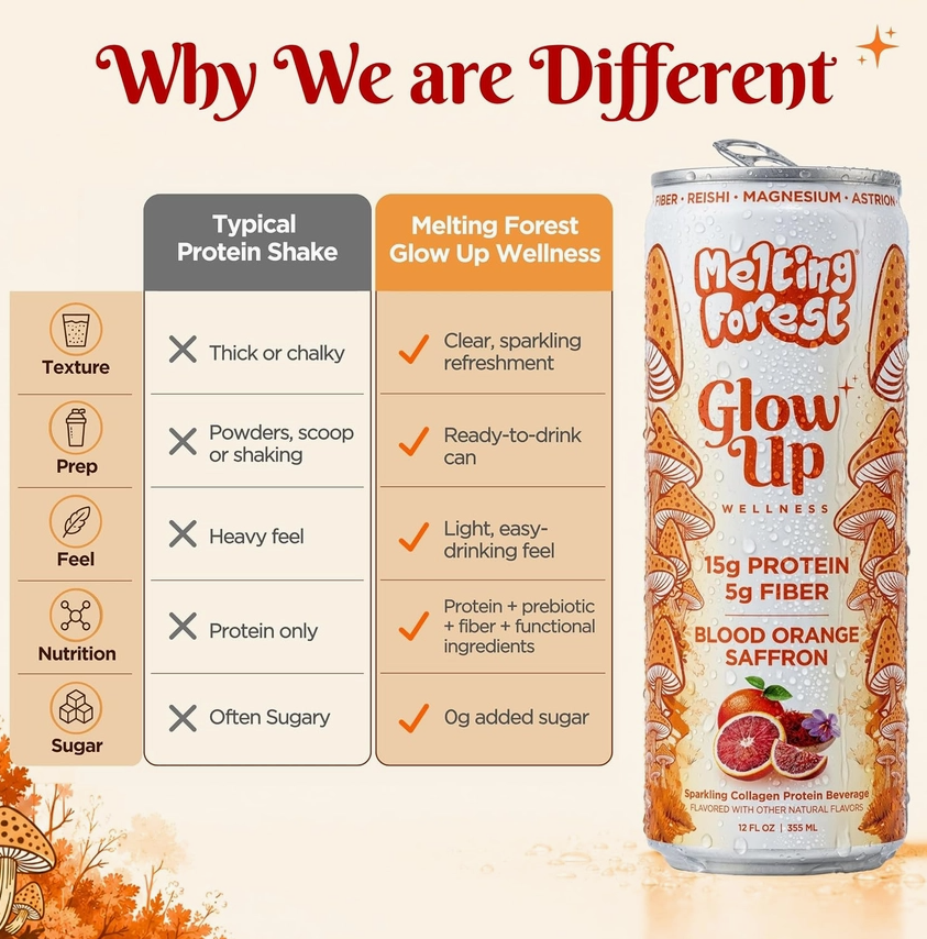 Melting Forest Glow Up Blood Orange Saffron Sparkling Collagen Protein Beverage (12 fl oz)