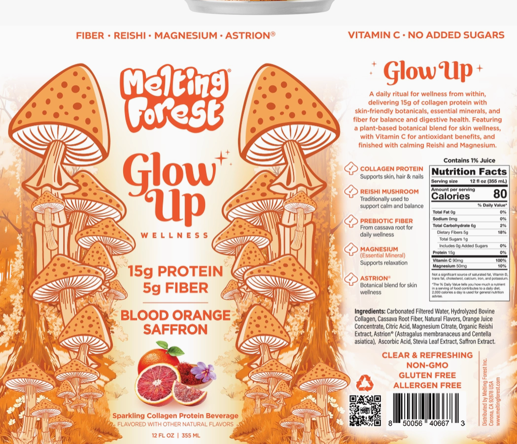 Melting Forest Glow Up Blood Orange Saffron Sparkling Collagen Protein Beverage (12 fl oz)