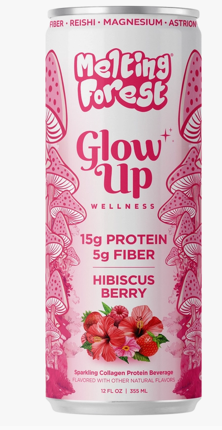 Melting Forest Glow Up Hibiscus Berry Sparkling Collagen Protein Beverage (12 fl oz)