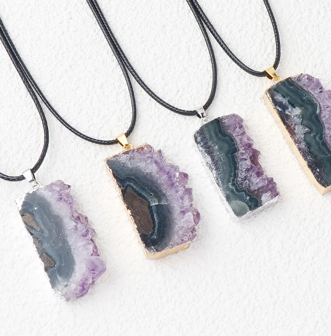 Amethyst Geode Slice Pendant (Electroplated) (Approx. 1.5"+)