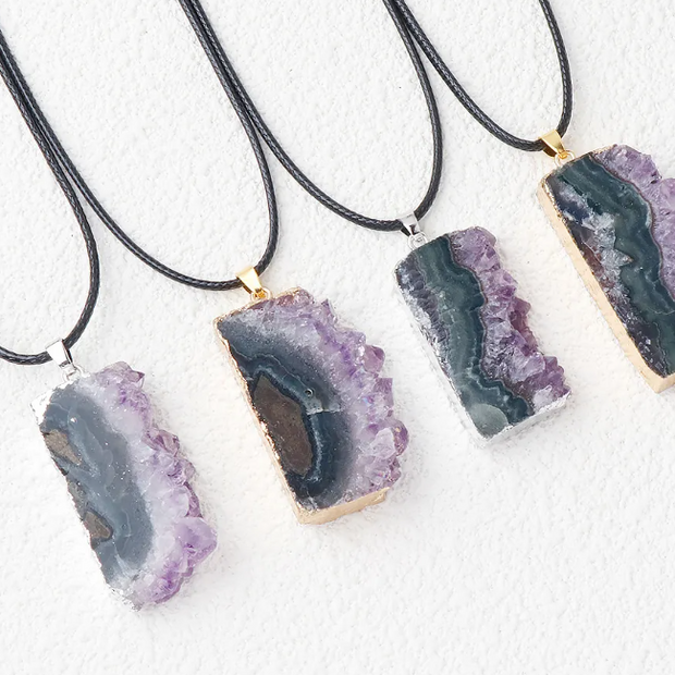 Amethyst Geode Slice Pendant (Electroplated) (Approx. 1.5"+)
