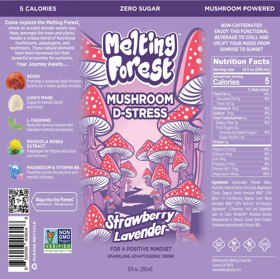 Melting Forest Strawberry Lavender Mushroom Drink (12 fl oz) — Zero Sugar