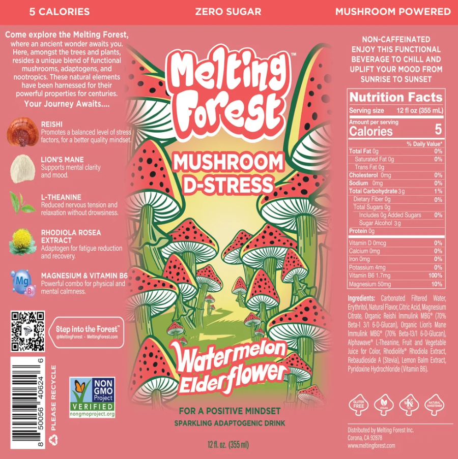 Melting Forest Watermelon Elderflower Mushroom Drink (12 fl oz) — Zero Sugar