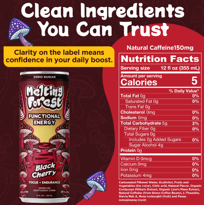 Melting Forest Black Cherry Mushroom Drink 12 oz.— Zero Sugar