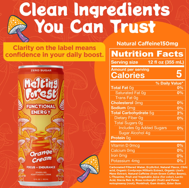 Melting Forest Orange Cream Mushroom Drink (12 fl oz)— Zero Sugar