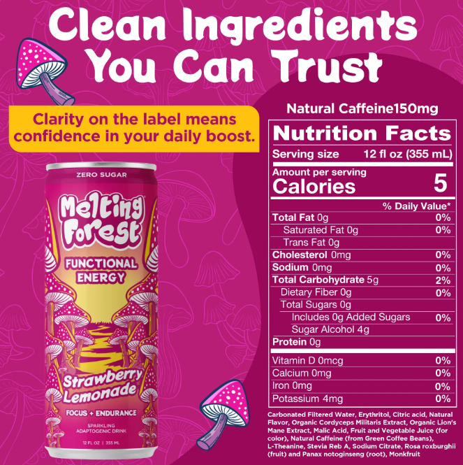 Melting Forest Strawberry Lemonade Mushroom Drink (12 fl oz)— Zero Sugar