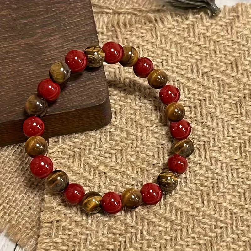 Tigers Eye and Red Jasper Crystal Bead Bracelet for Protection