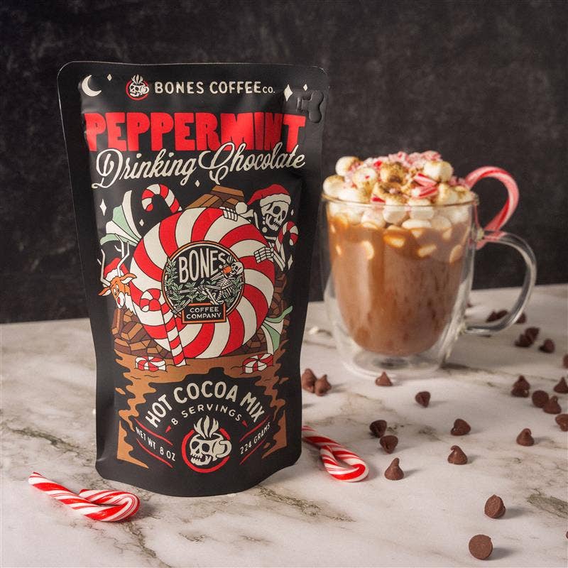 Bones Coffee Peppermint Drinking Chocolate – Hot Chocolate Mix for Cozy Minty Sips