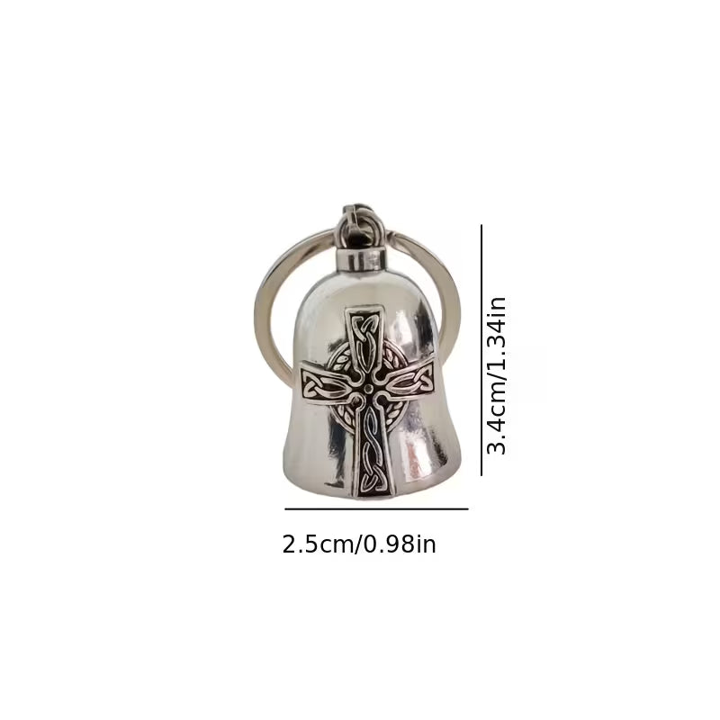 Celtic Cross Bell Keychain (Silver Tone)