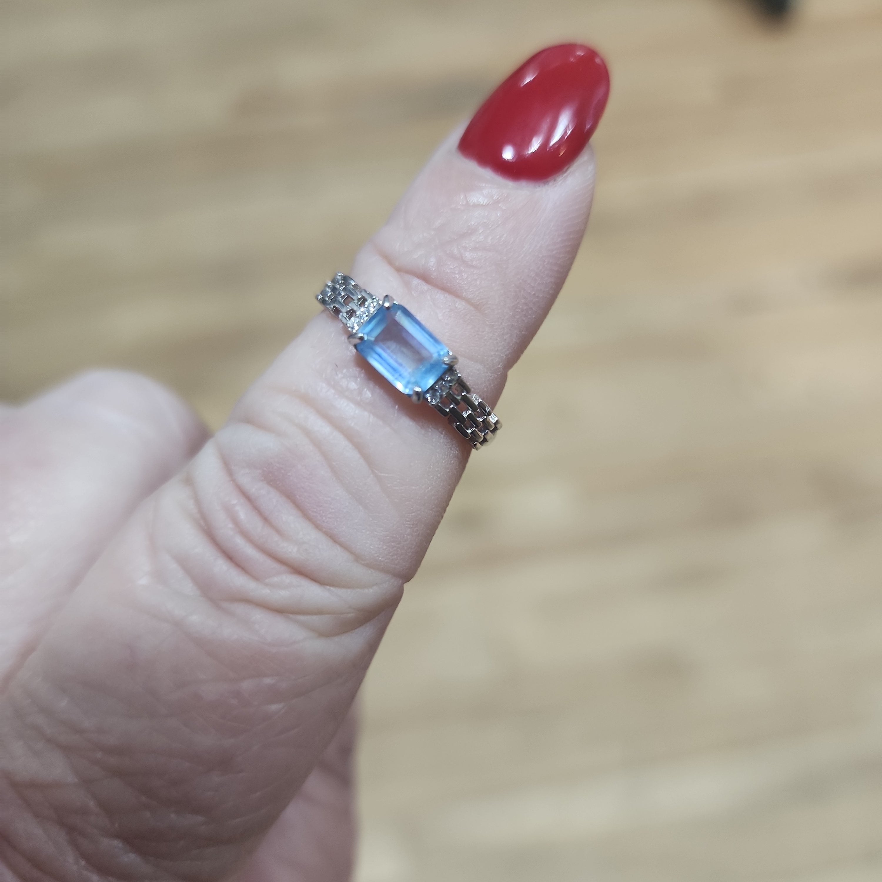 Adjustable Natural Stone Sterling Silver Rings - Aquamarine Ring - Jewelry