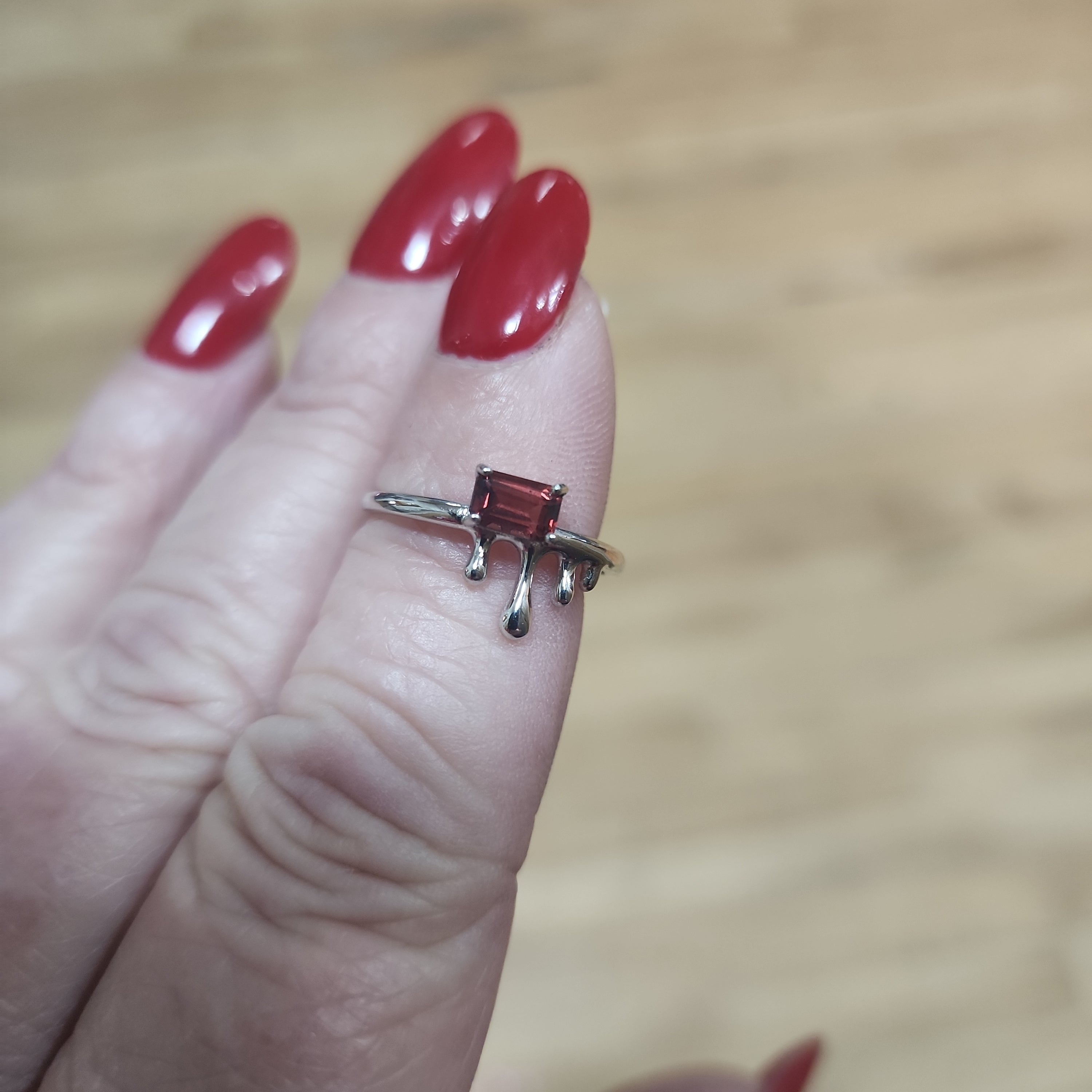 Adjustable Natural Stone Sterling Silver Rings - Drip Garnet Ring - Jewelry