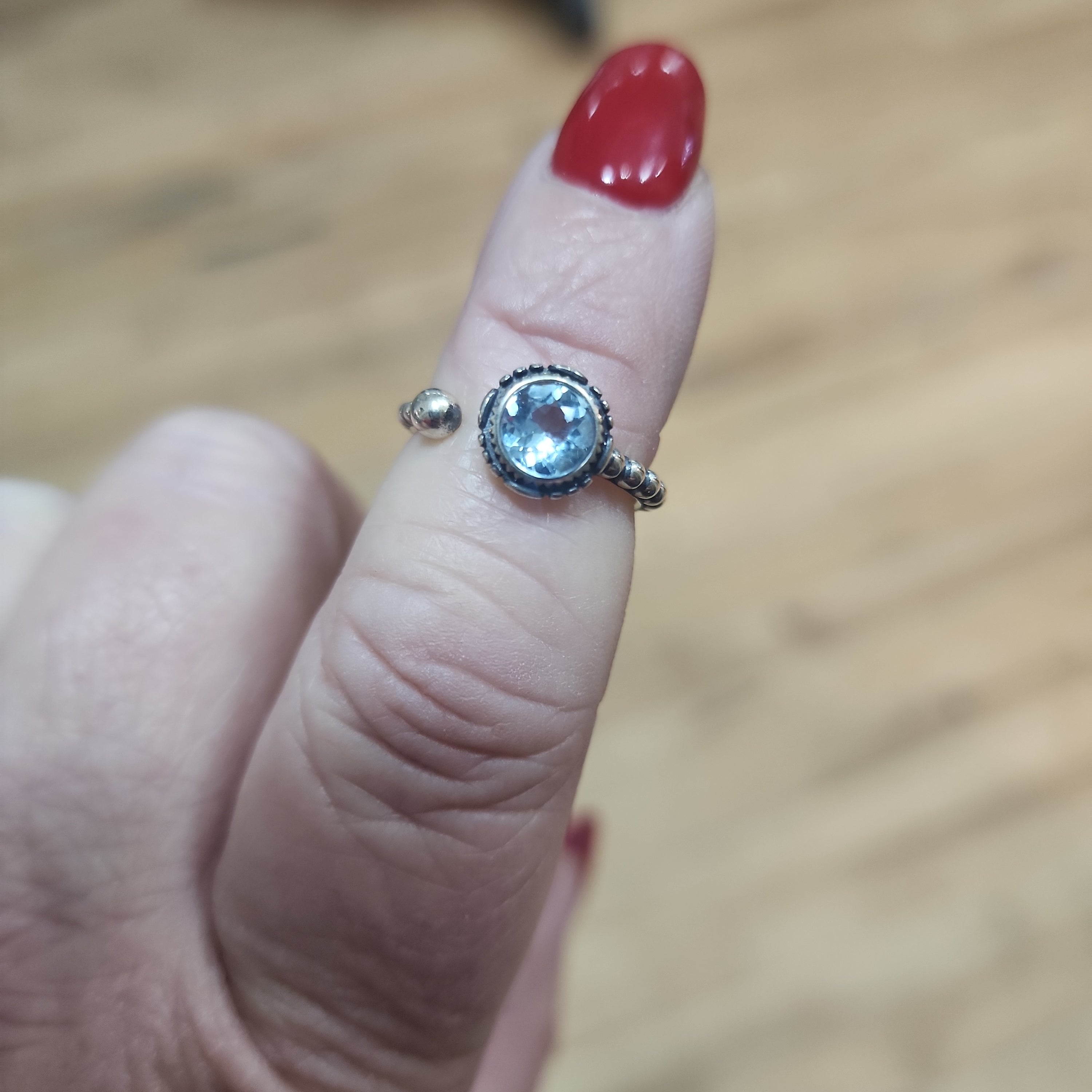 Adjustable Natural Stone Sterling Silver Rings - Loop Topaz Ring - Jewelry