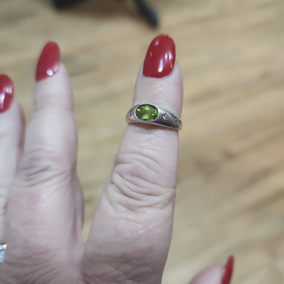 Adjustable Natural Stone Sterling Silver Rings - Peridot Ring - Jewelry