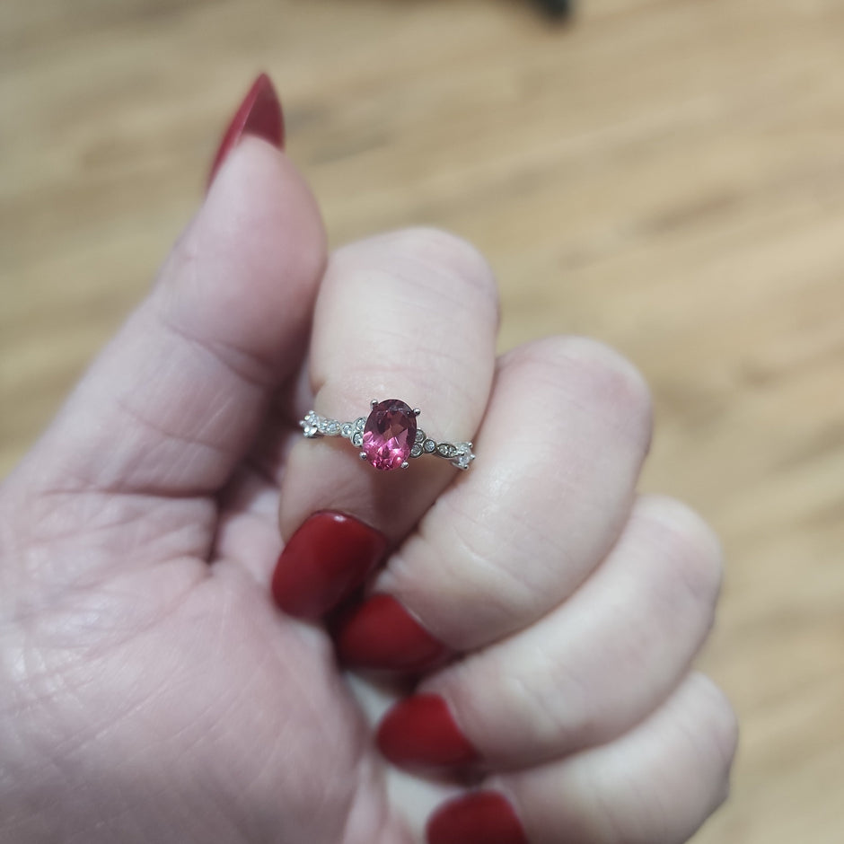 Adjustable Natural Stone Sterling Silver Rings - Petite Pink Topaz Ring - Jewelry