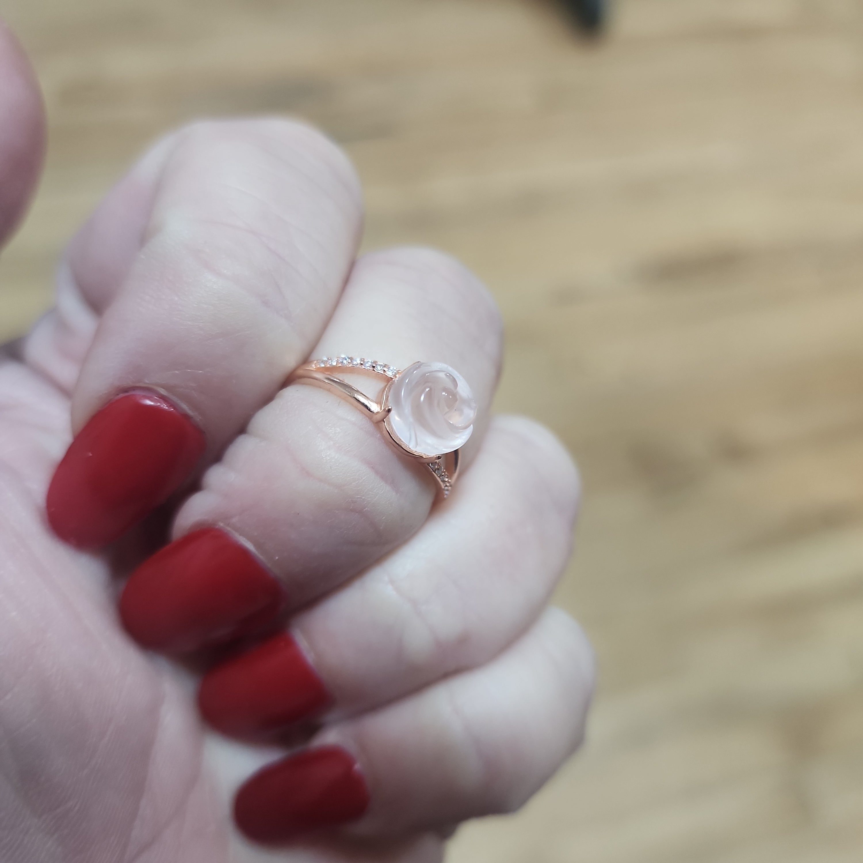 Adjustable Natural Stone Sterling Silver Rings - Rose Quartz Ring - Jewelry