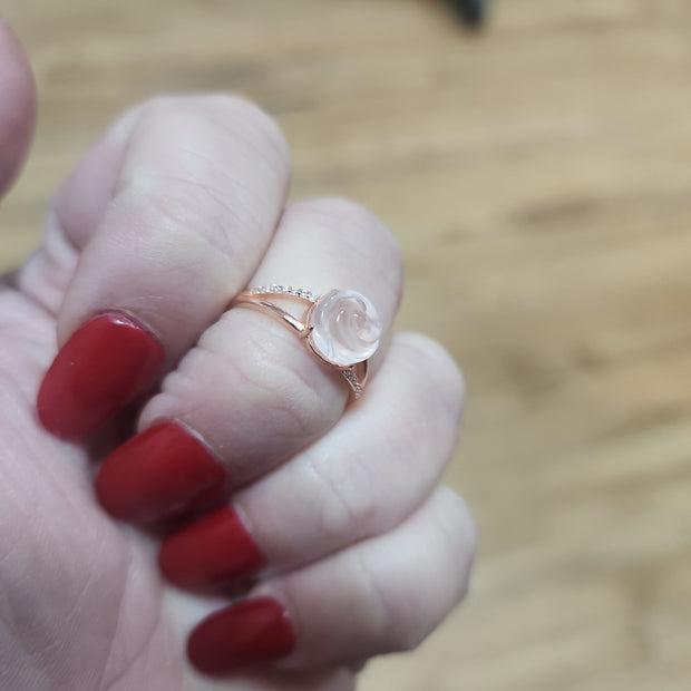 Adjustable Natural Stone Sterling Silver Rings - Rose Quartz Ring - Jewelry