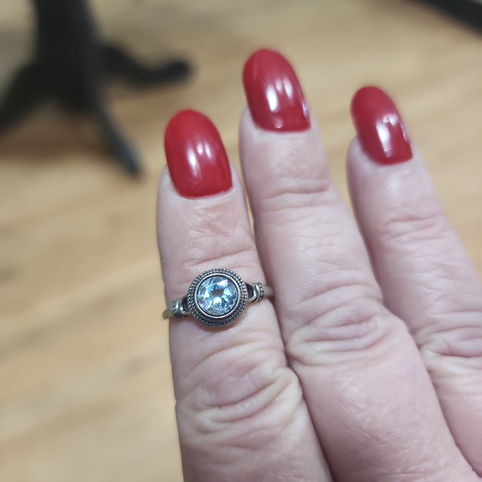 Adjustable Natural Stone Sterling Silver Rings - Round Topaz Ring - Jewelry