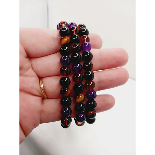 💎 Amethyst Tiger’s Eye Smoky Quartz & Obsidian 8mm Bead Bracelet ✨