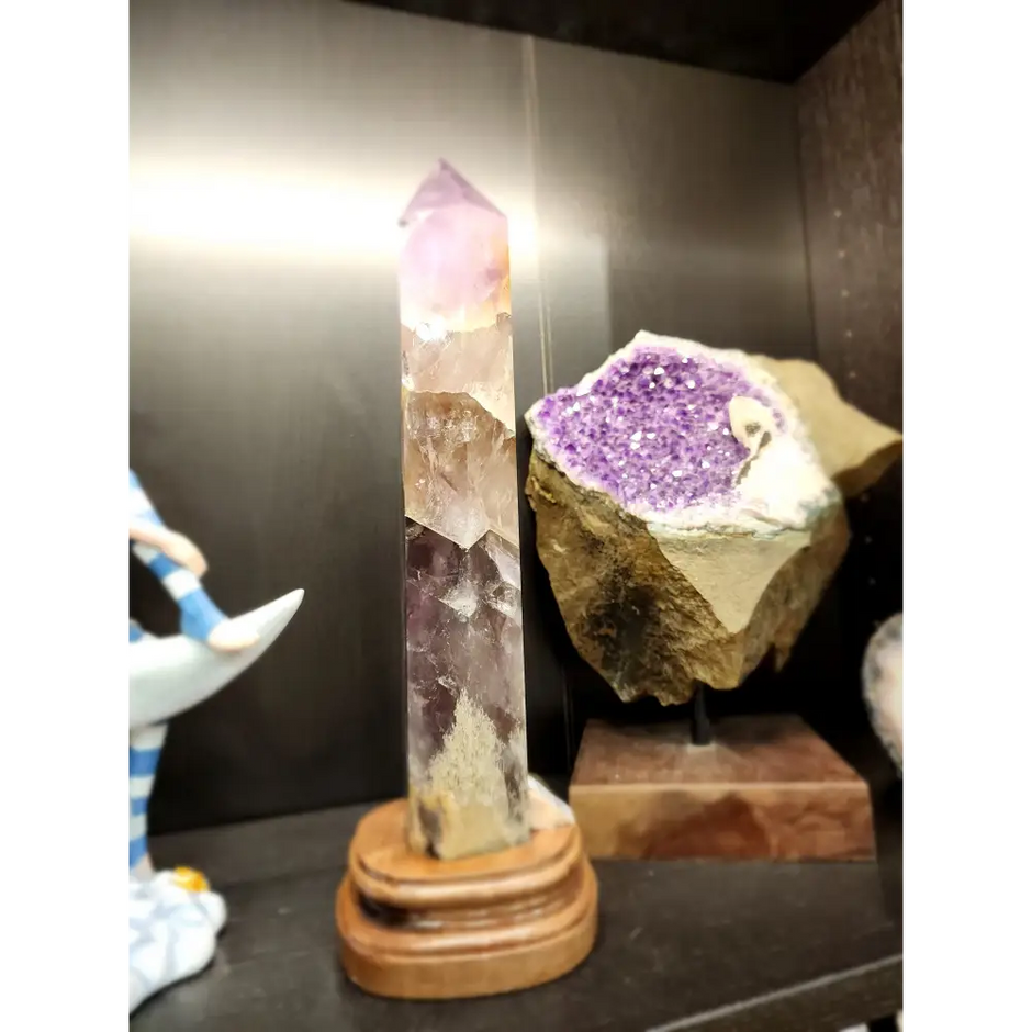 Stunning 13’’ Amethyst Tower with Custom Wooden Stand - 1 - Towers
