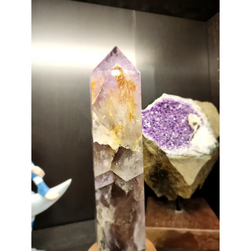 Stunning 13’’ Amethyst Tower with Custom Wooden Stand - 1 - Towers