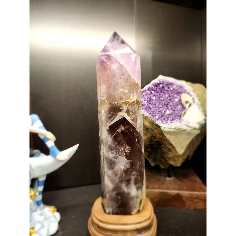 Stunning 13’’ Amethyst Tower with Custom Wooden Stand - 1 - Towers