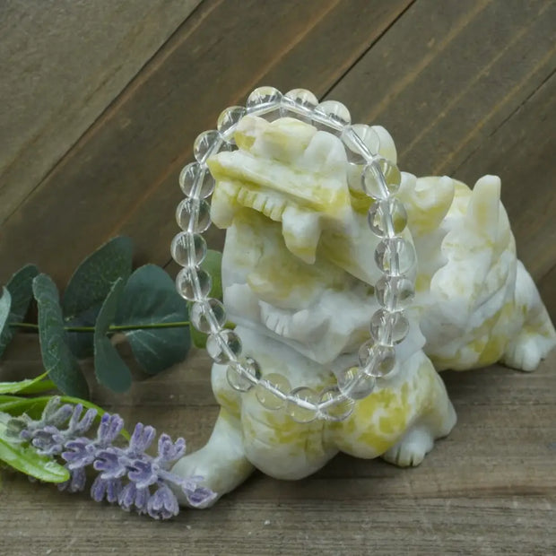 🌈✨ Angel Aura Clear Quartz Bracelet 8mm – Upliftment Clarity and Spiritual Connection 🤍 - OMC BRACELETS