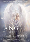 Angel Oracle deck by Debbie Malone, featuring beautifully illustrated angel cards and a guidebook, displayed on a white background.