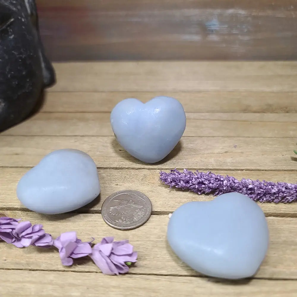 Angelite Stars Hearts and Moon Carvings - Heart - Carvings