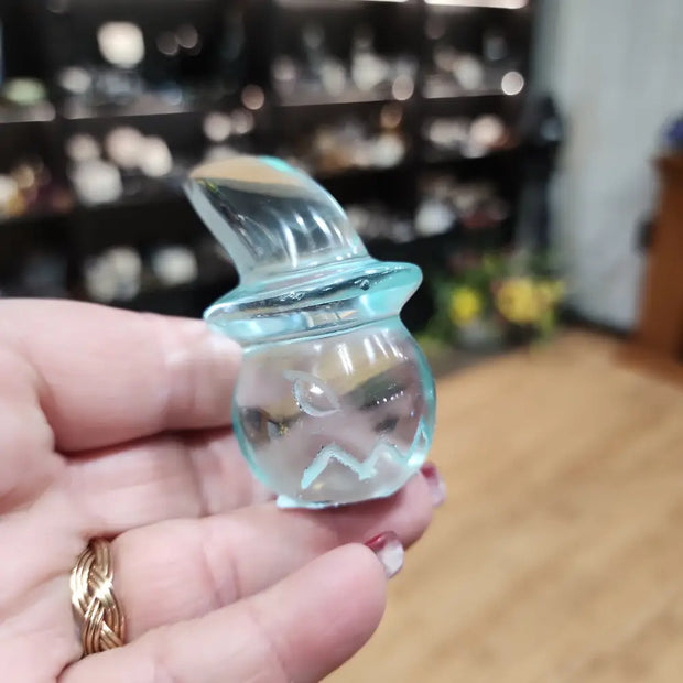 🎃🧙♀️ Aqua Obsidian Pumpkin with Witches Hat – Spooky Whimsy Protection and Magical Energy! ✨ - Aqua Obsidian Pumpkin