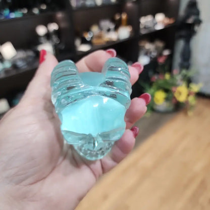 💀✨ Aqua Obsidian Skull with Horns – Mystical Power Protection and Bold Transformation! 🌊 3.5’’ - Aqua Obsidian Skull
