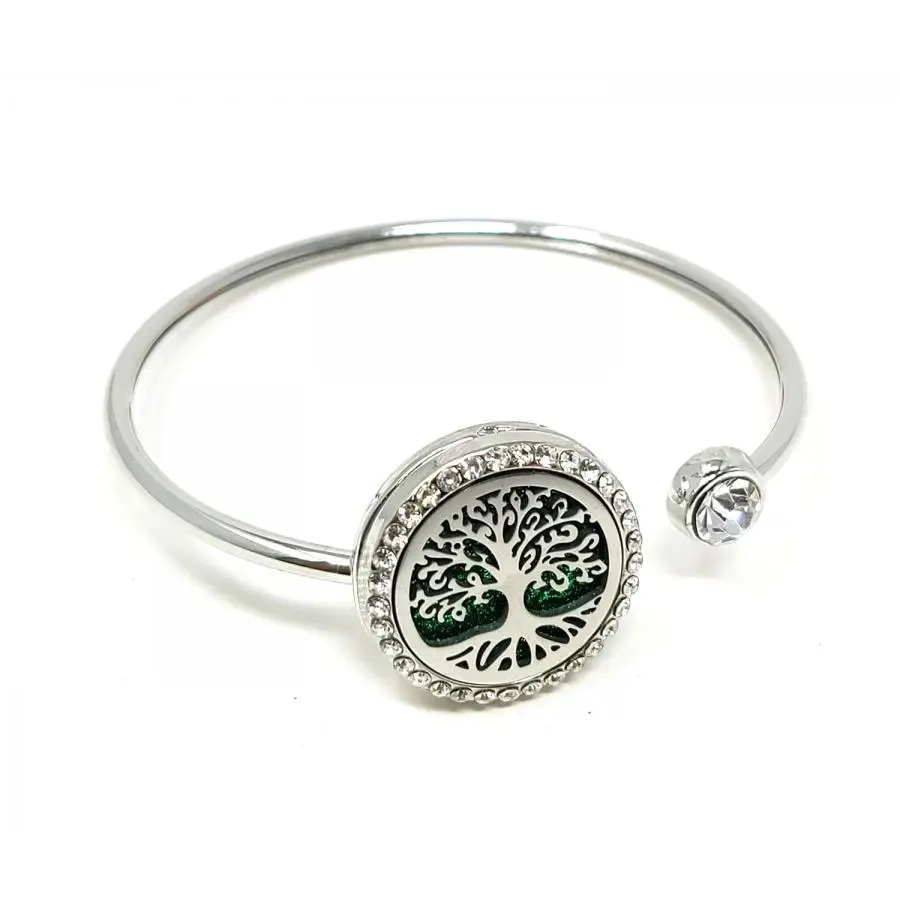Aromatherapy Diffuser Bangle Bracelet with Removable Disks - Tree of Life - Jewelry