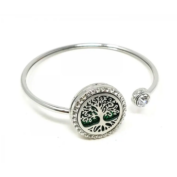 Aromatherapy Diffuser Bangle Bracelet with Removable Disks - Tree of Life - Jewelry