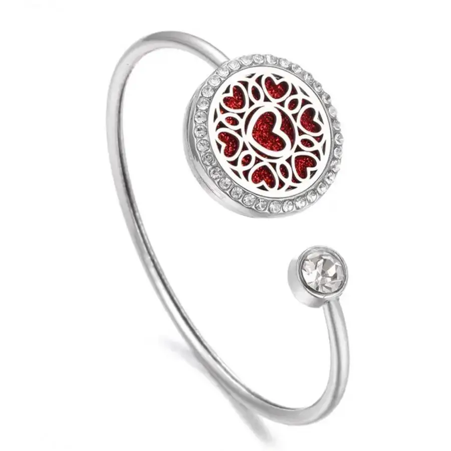 Aromatherapy Diffuser Bangle Bracelet with Removable Disks - Hearts - Jewelry