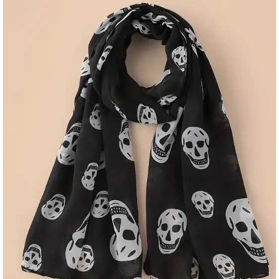 Assorted Skull Scarves - Black with White Skulls - Clothing & Apparel