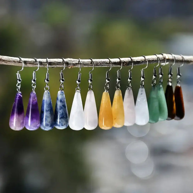 Assorted Stones-Teardrop Style Earrings – Natural Beauty Classic Shape and Everyday Magic